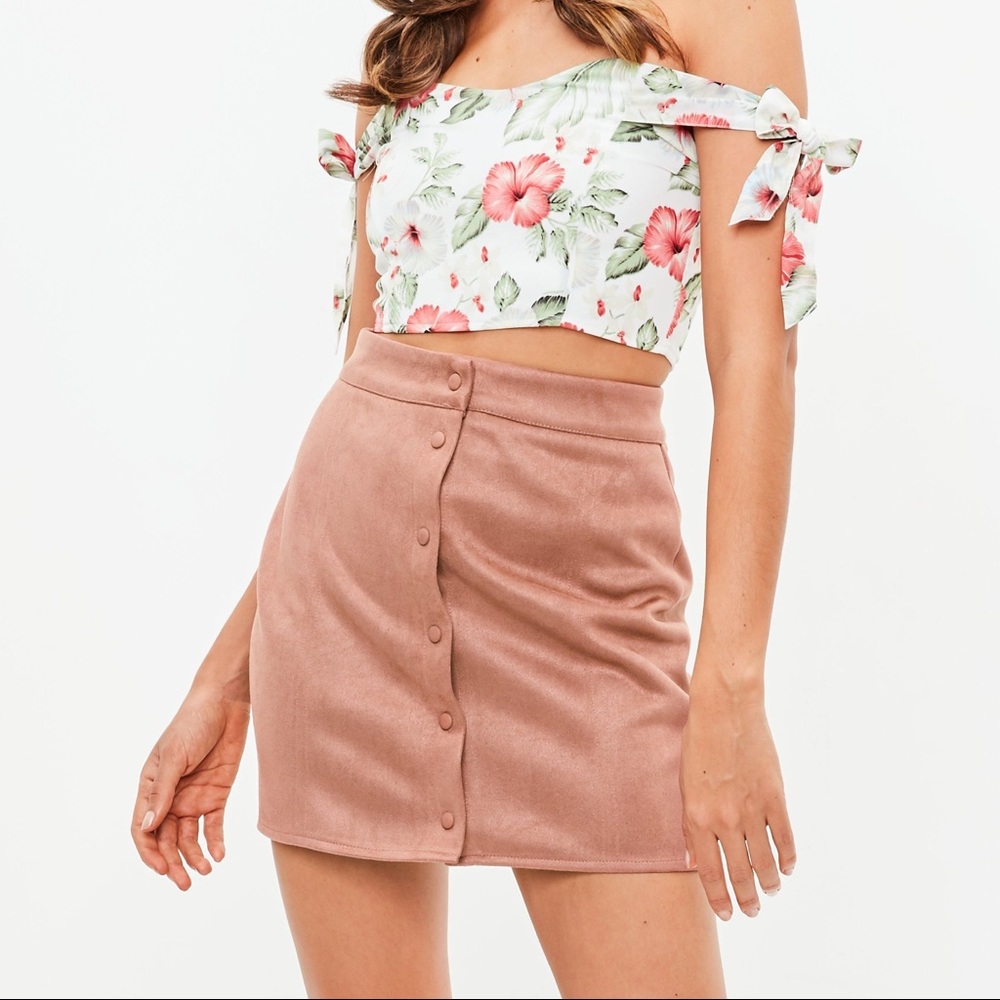 Missguided Dusky Pink Button Down Suede mini skirt